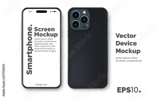 Realistic 3D high quality smartphone mockup. realistic front and back views of the device. 3D phone with shadow on white background.