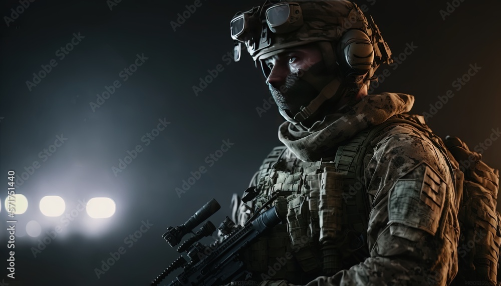 black ops Special forces soldier with rifle on dark background by ai generative black ops Special forces soldier with rifle on dark background by ai generative