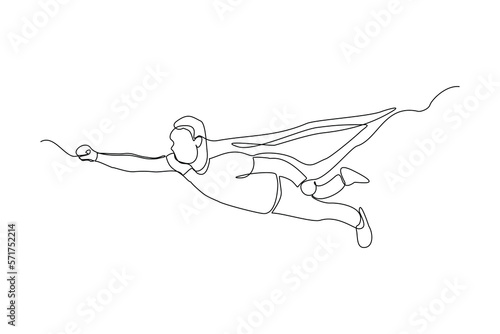 Continuous single one line drawing of flying business super hero man. Vector illustration concept of power employee, success achievement, business hero leader.