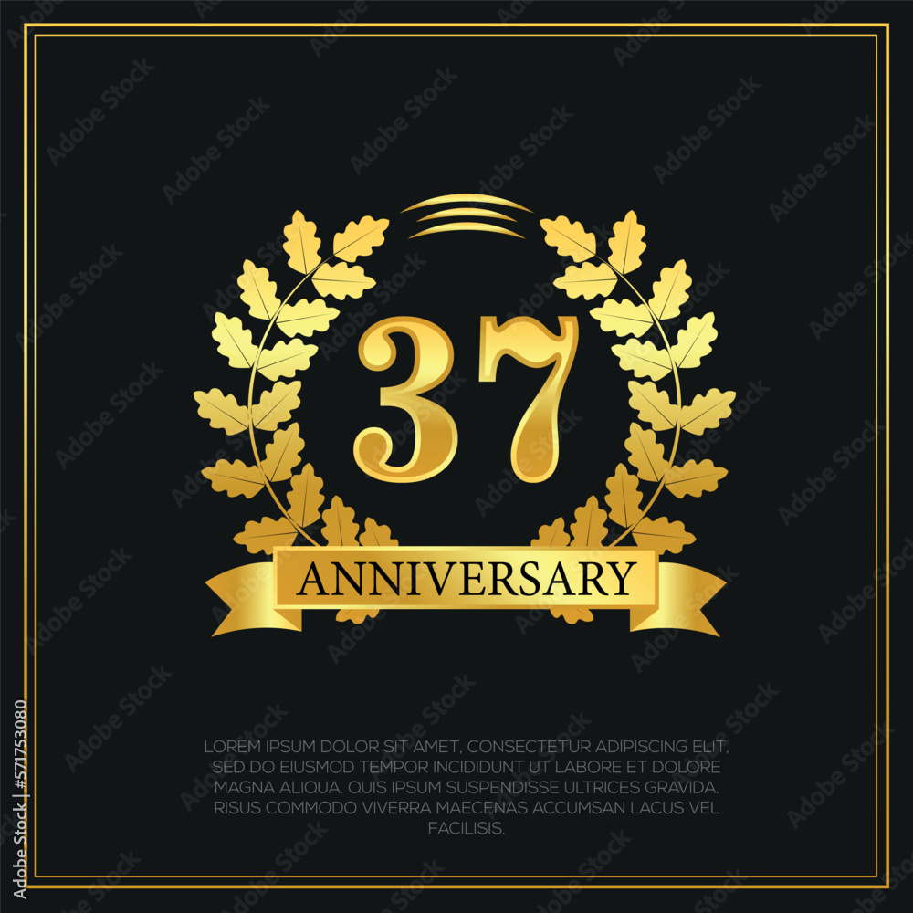 Fototapeta premium 37 year anniversary celebration logo gold color design on black background abstract illustration 