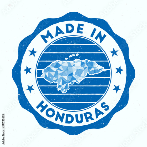 Made In Honduras. Country round stamp. Seal of Honduras with border shape. Vintage badge with circular text and stars. Vector illustration.