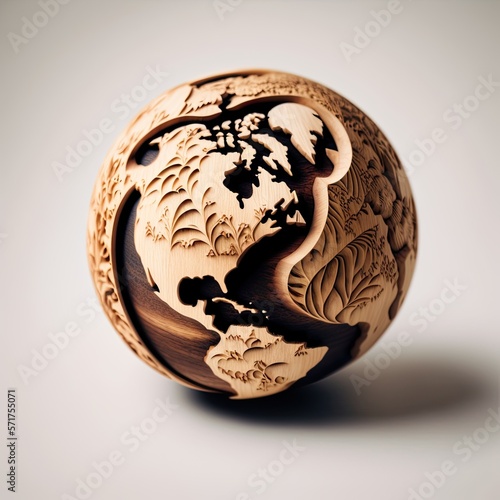 Illustration of a wooden globe - Decoration - Created with generative ai photo