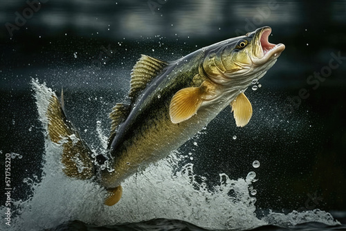 walleye fish jumping out of river water made by generative ai