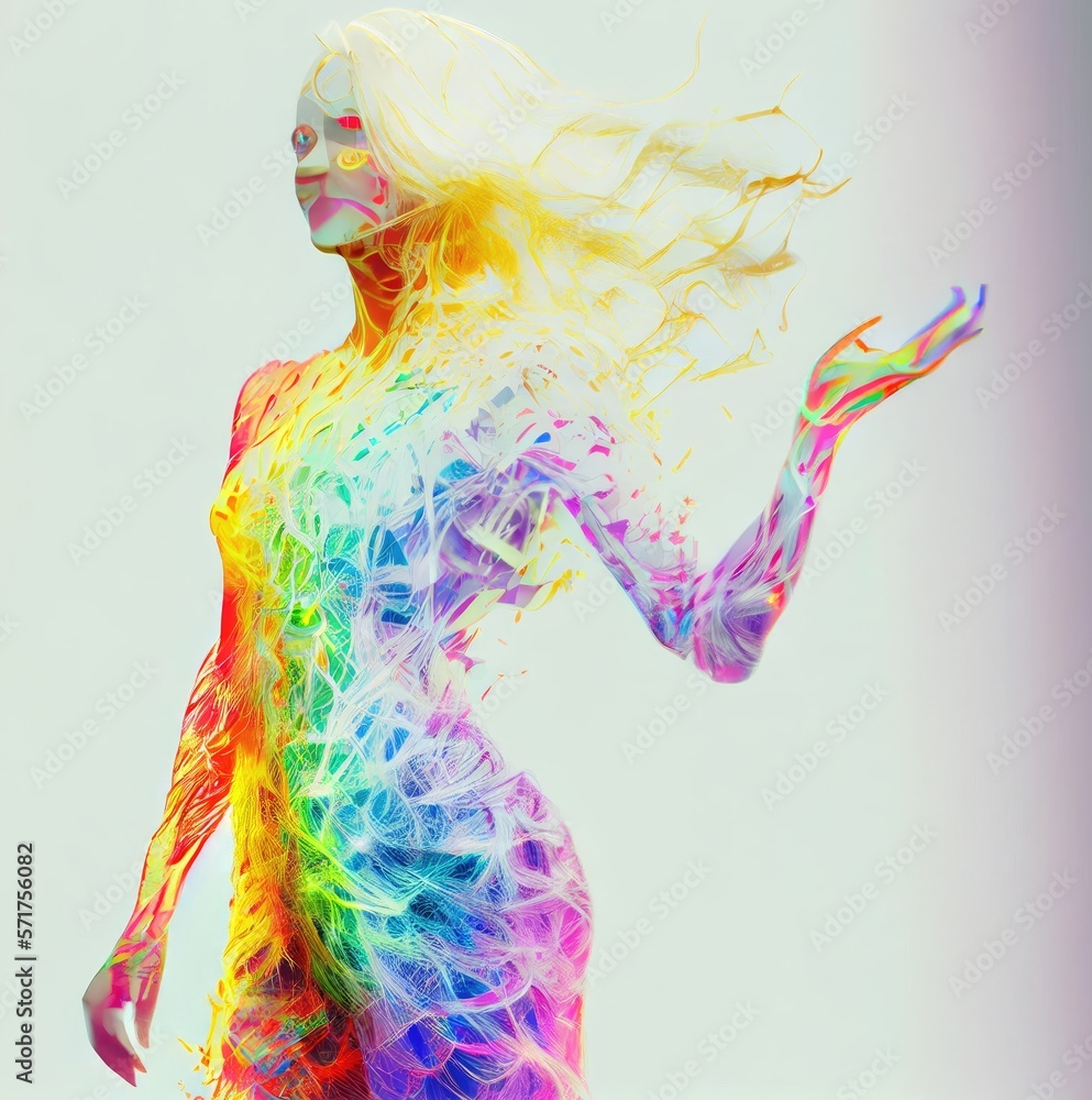 Obraz premium Rainbow Colored Particle Woman Generative AI