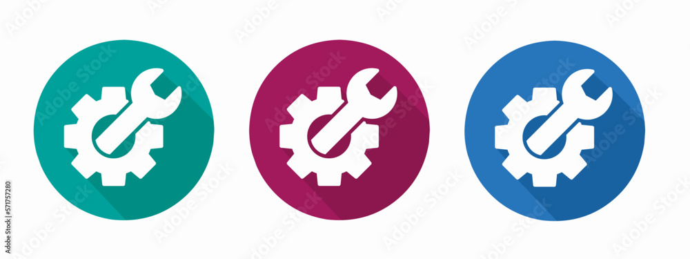 Icon for gear and wrench vector illustration in flat. Icon for gear and wrench vector illustration in flat.