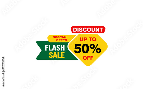 50 Percent FLASH SALE offer, clearance, promotion banner layout with sticker style. 