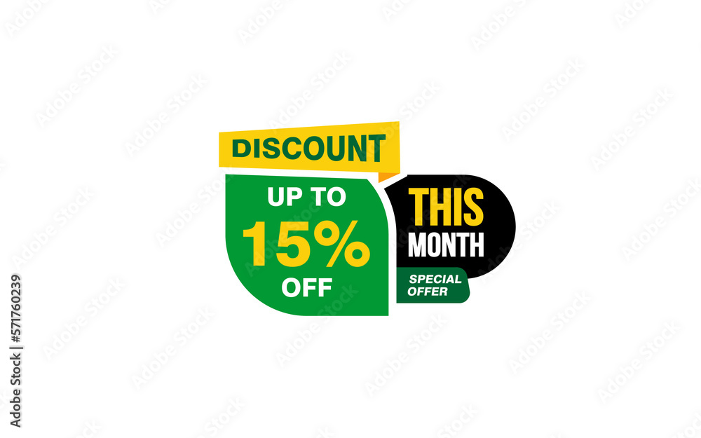 15 Percent THIS MONTH offer, clearance, promotion banner layout with sticker style.
15 Percent THIS MONTH offer, clearance, promotion banner layout with sticker style.