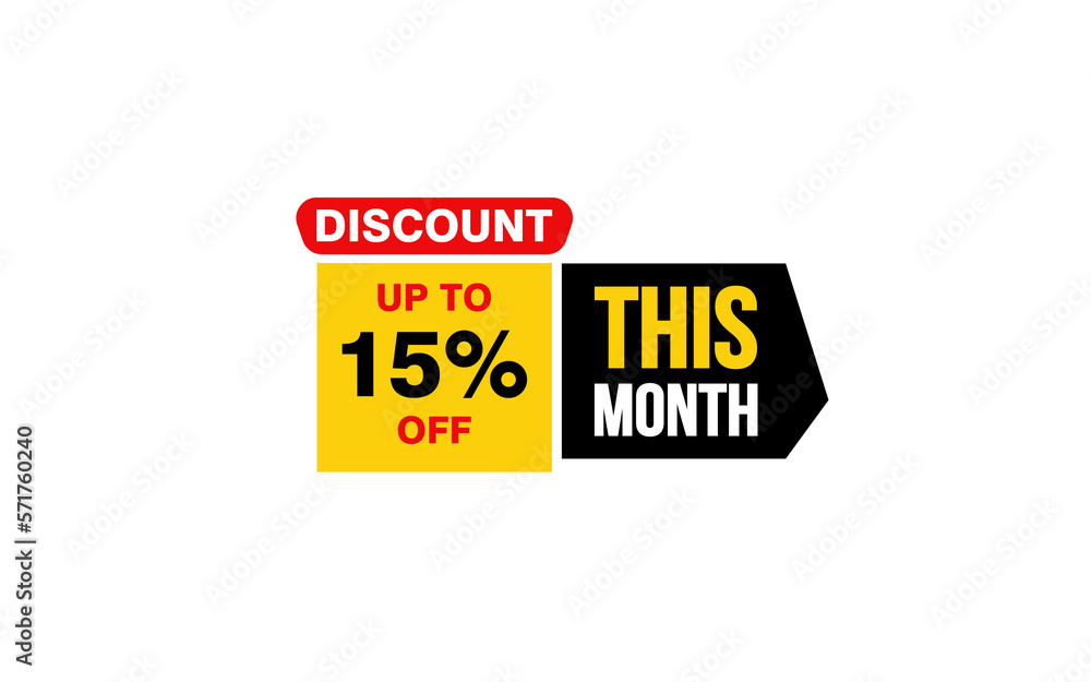 15 Percent THIS MONTH offer, clearance, promotion banner layout with sticker style.
15 Percent THIS MONTH offer, clearance, promotion banner layout with sticker style.