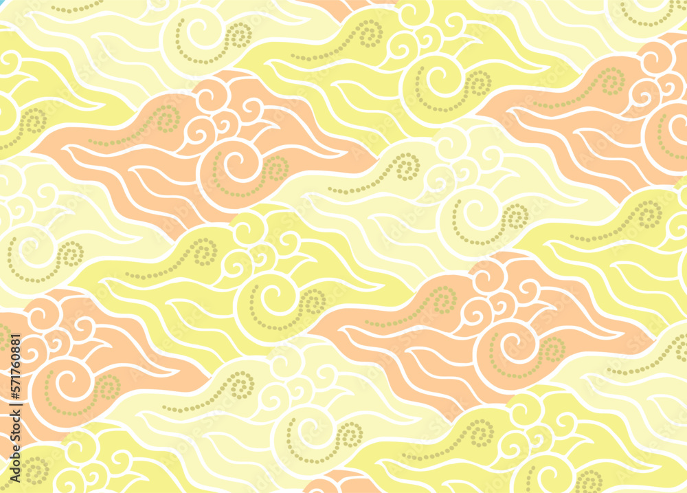 Batik motifs from Indonesian Javanese cloth, the development of the mega cloudy motif with a very beautiful seamless line pattern. Vector EPS 10