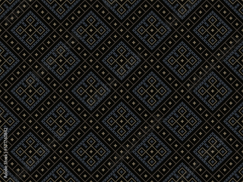 Abstract geometric shapes weaving pattern square elegant motif classic blue seamless background. Small and mini plus sign element modern lux fabric design textile swatch ladies dress, men's shirt 