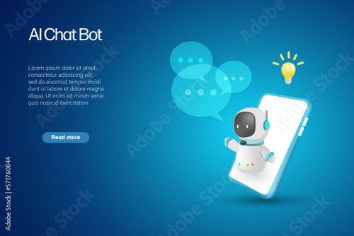 AI chat bot on computer generate smart solution answer to user. Artificial intelligence robot answer questions provide smart refinement conversation and ideas. 3D vector.