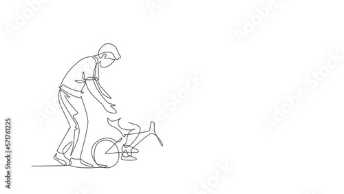 Wallpaper Mural Animated self drawing of one continuous line draw young father help his boy kid learning to ride a bicycle at countryside together. Parenthood lesson concept. Full length single line animation. Torontodigital.ca