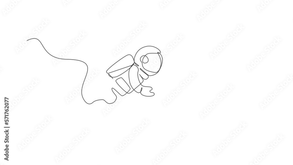 Stockvideon Animation of one line drawing of young astronaut in ...