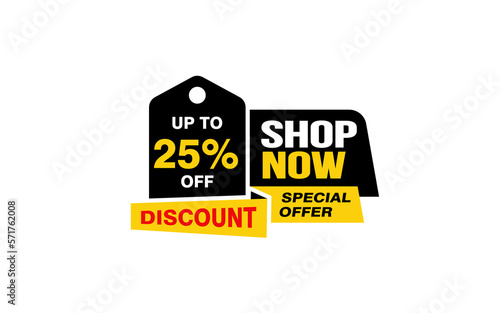 25 Percent SHOP NOW offer, clearance, promotion banner layout with sticker style. 