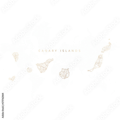 Low poly map of Canary Islands. Gold polygonal wireframe. Glittering vector with gold particles on white background. Vector illustration eps 10. photo