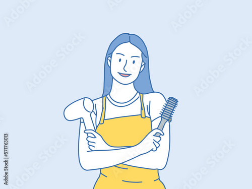 Woman Hair stylist working at a beauty salon simple korean style illustration