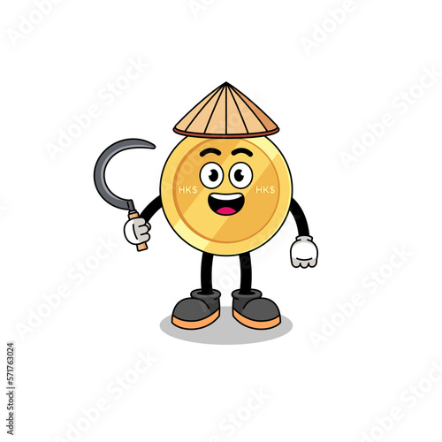 Illustration of hong kong dollar as an asian farmer