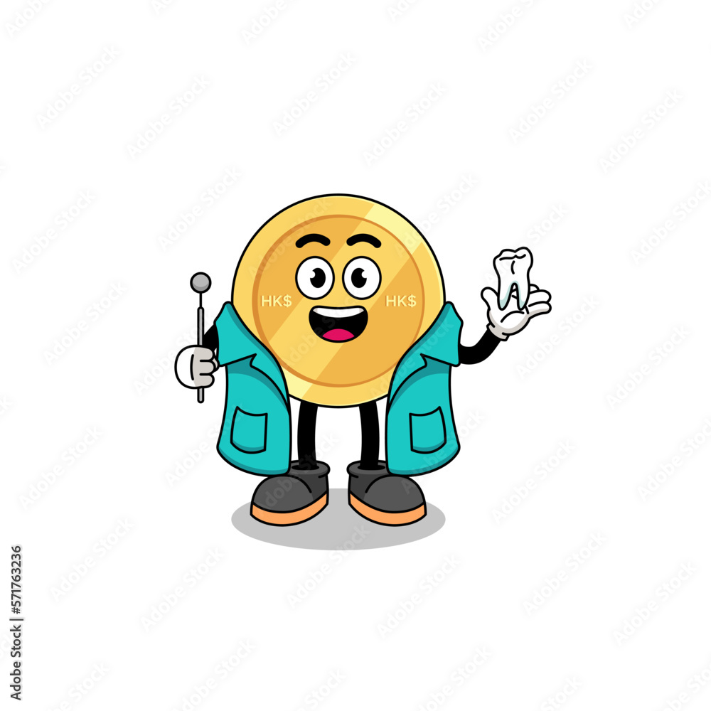 Illustration of hong kong dollar mascot as a dentist Illustration of hong kong dollar mascot as a dentist