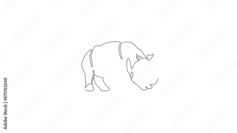 Animation of one single line drawing of giant African rhinoceros illustration. Protected species national park conservation. Safari zoo concept. Continuous line self draw animated. Full length motion. Animation of one single line drawing of giant African rhinoceros illustration. Protected species national park conservation. Safari zoo concept. Continuous line self draw animated. Full length motion.
