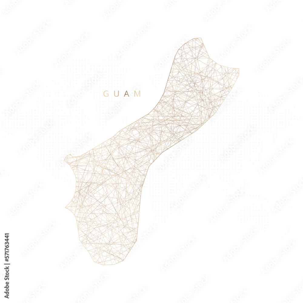 Low poly map of Guam. Gold polygonal wireframe. Glittering vector with ...