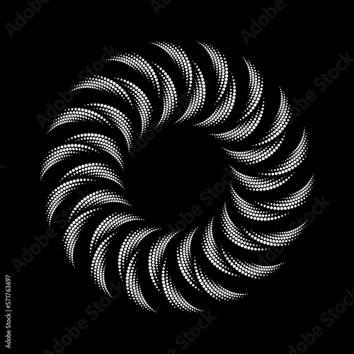 White vector dotted lines in circle form. Geometric art. Vector illustration. Design delement for border frame, round logo, tattoo, sign, symbol, badge, social media, prints, template photo