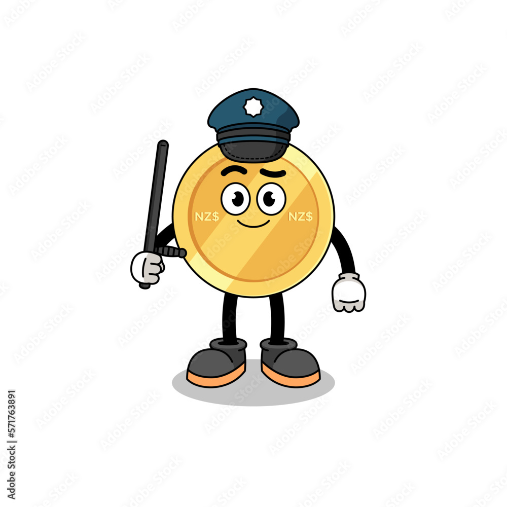 Cartoon Illustration of new zealand dollar police Cartoon Illustration of new zealand dollar police