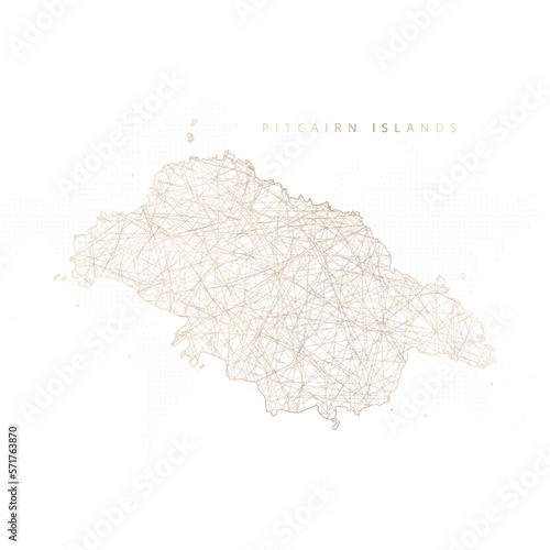Low poly map of Pitcairn Islands. Gold polygonal wireframe. Glittering vector with gold particles on white background. Vector illustration eps 10.
