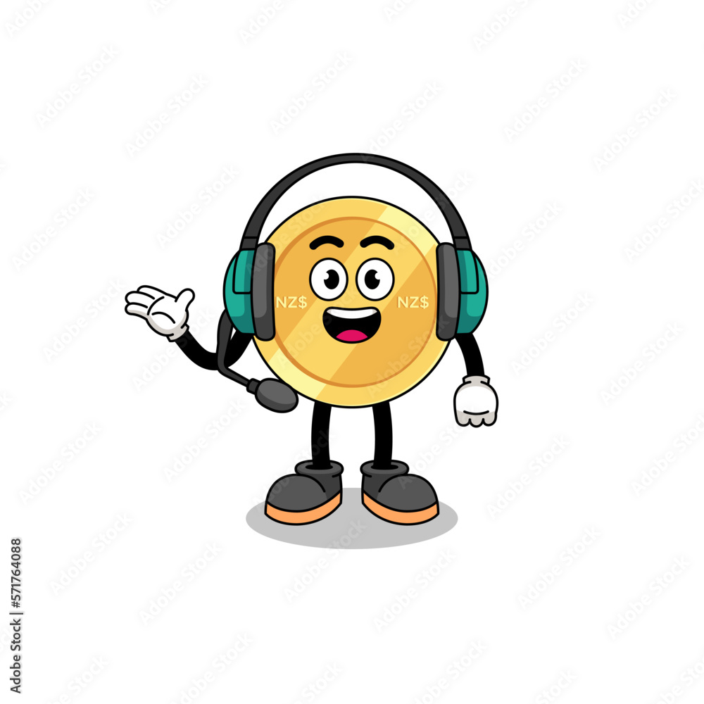 Mascot Illustration of new zealand dollar as a customer services Mascot Illustration of new zealand dollar as a customer services