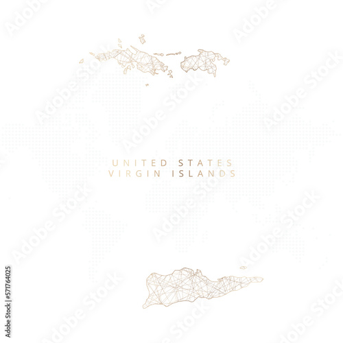 Low poly map of United States Virgin Islands. Gold polygonal wireframe. Glittering vector with gold particles on white background. Vector illustration eps 10.