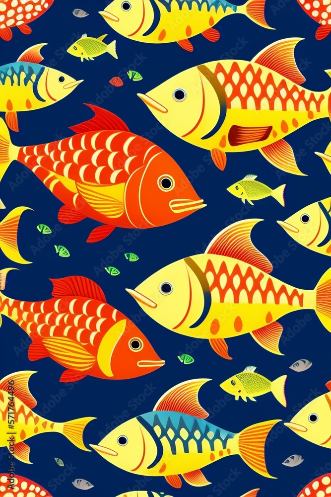 Naklejka premium Children seamless pattern with fish, created with Generative AI technology
