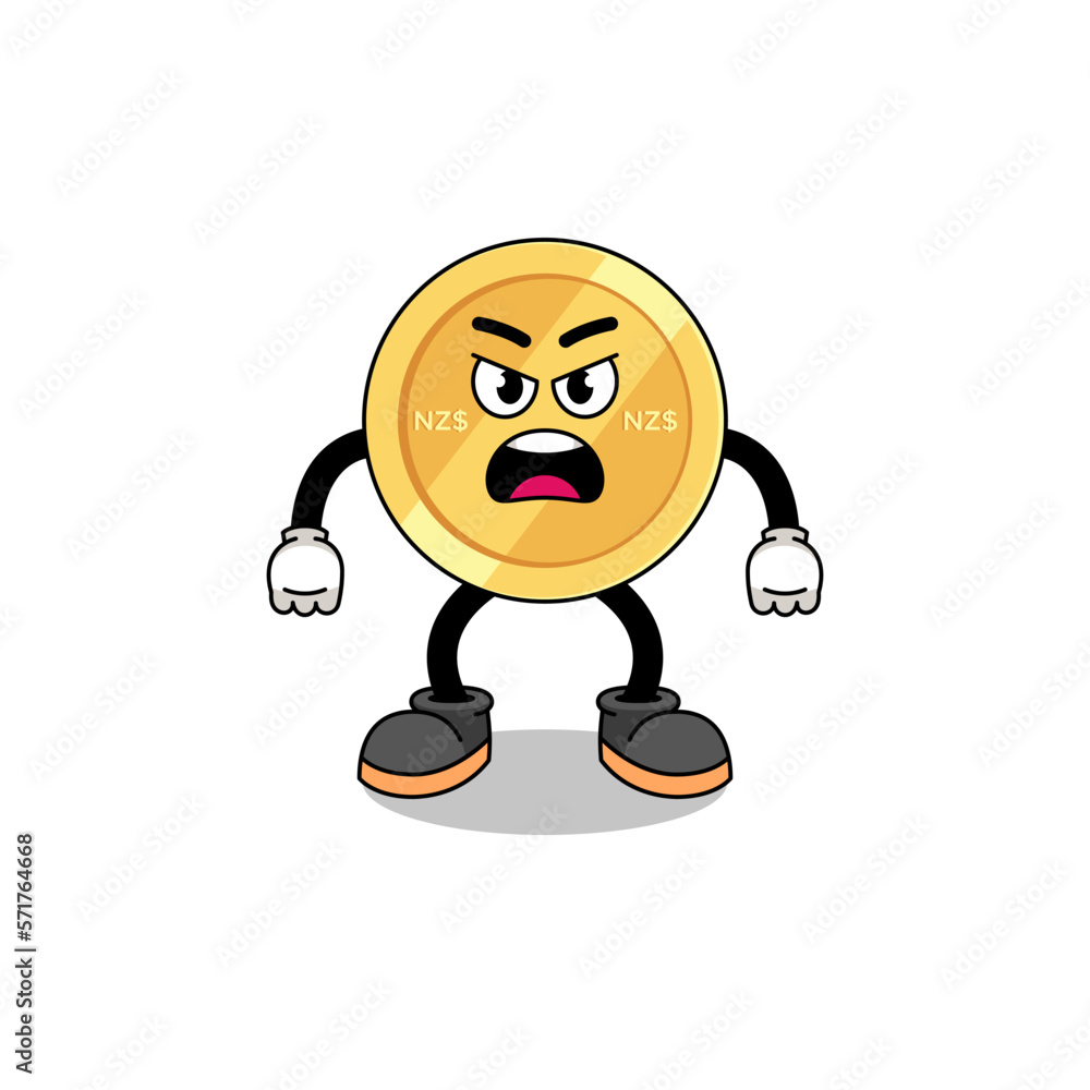 new zealand dollar cartoon illustration with angry expression new zealand dollar cartoon illustration with angry expression