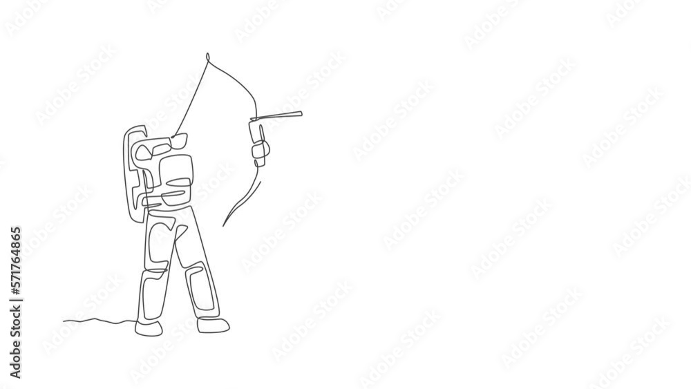 Animation of one line drawing of young astronaut focus training to improve his shot into target in moon surface. Cosmonaut deep space concept. Continuous line self draw animated. Full length motion. Animation of one line drawing of young astronaut focus training to improve his shot into target in moon surface. Cosmonaut deep space concept. Continuous line self draw animated. Full length motion.