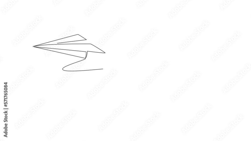 Animated self drawing of single continuous line draw flying paper plane on sky. Origami toy concept. Full length one line animation illustration. Animated self drawing of single continuous line draw flying paper plane on sky. Origami toy concept. Full length one line animation illustration.