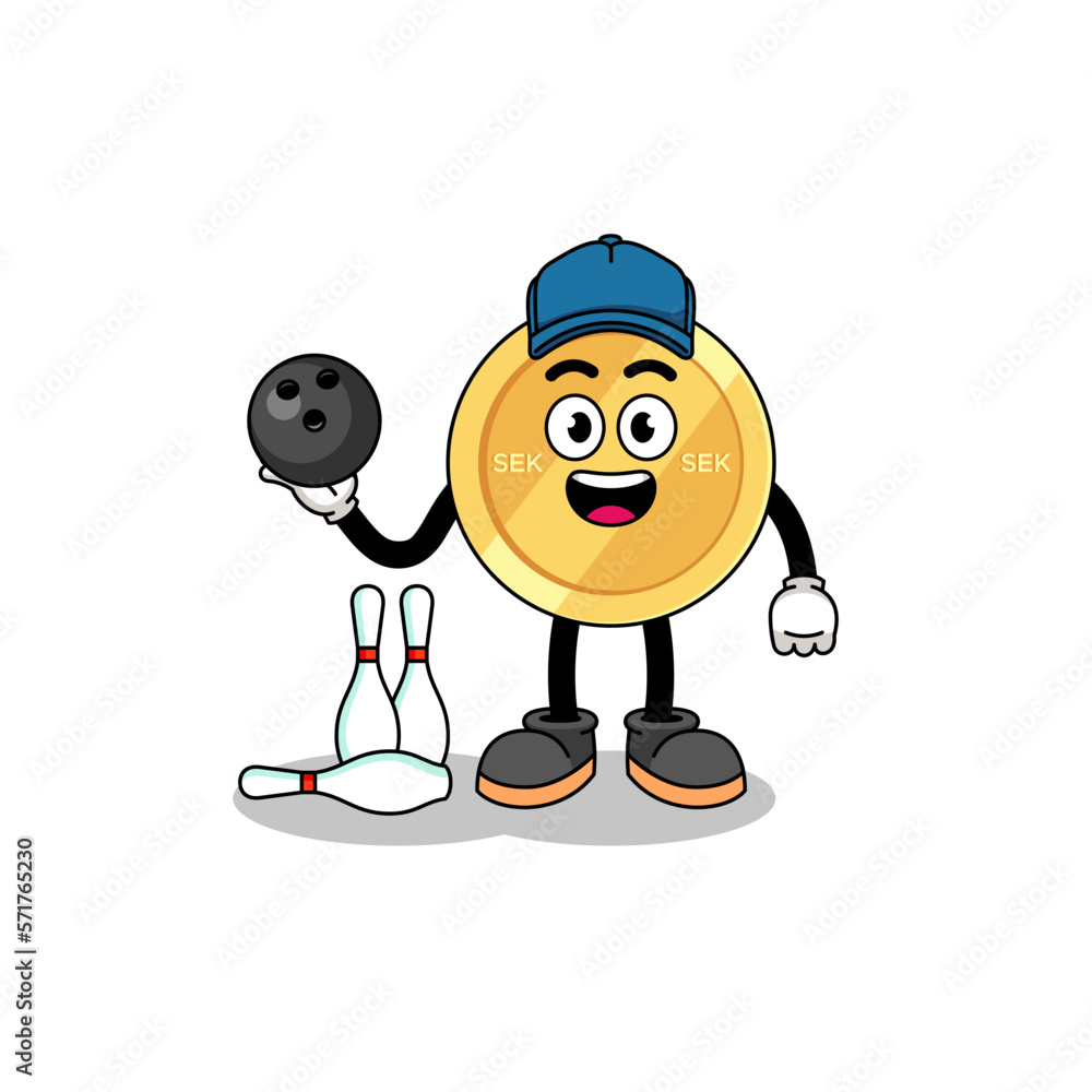Mascot of swedish krona as a bowling player Mascot of swedish krona as a bowling player