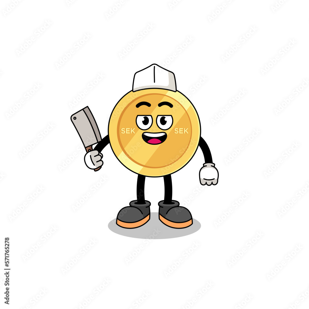 Mascot of swedish krona as a butcher Mascot of swedish krona as a butcher