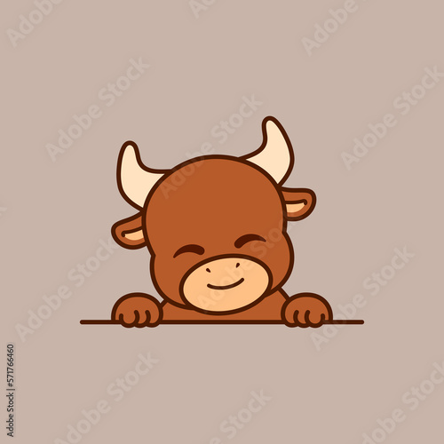 Cute Peeking Bull Vector Illustration