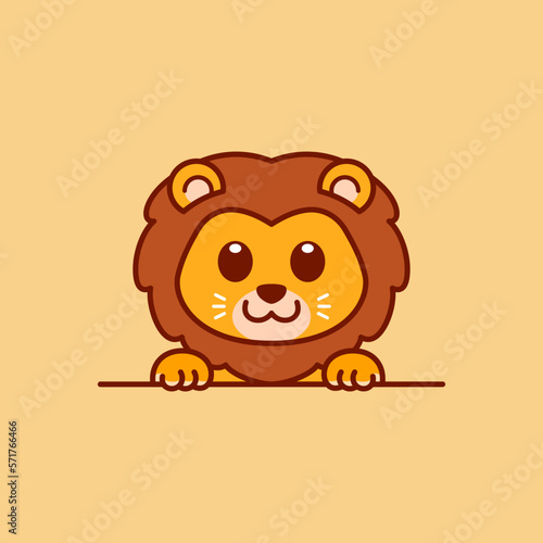 Cute Peeking Lion Vector Illustration