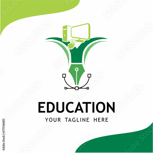 education logo design with Computer and Pen Tool 