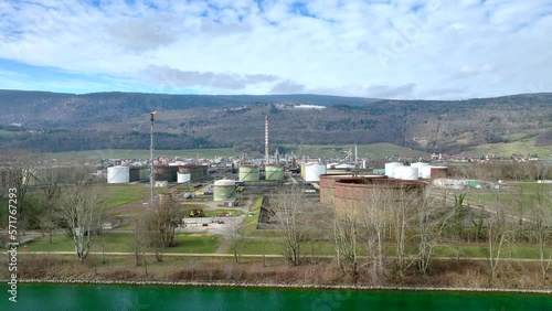 Wallpaper Mural Chemical oil refinery in Cressier Switzerland on a sunny autumn day. Drone lifting shot Torontodigital.ca