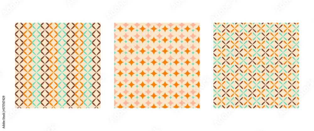 Mid century modern patterns set. Geometric colorful backgrounds for bedding, tablecloth, oilcloth or other textile design in retro style