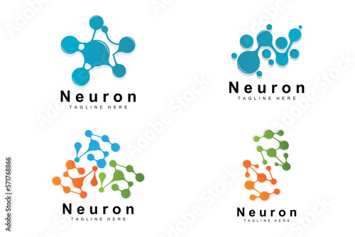 Neuron Logo Design Vector nerve cell illustration Molecular DNA health brand