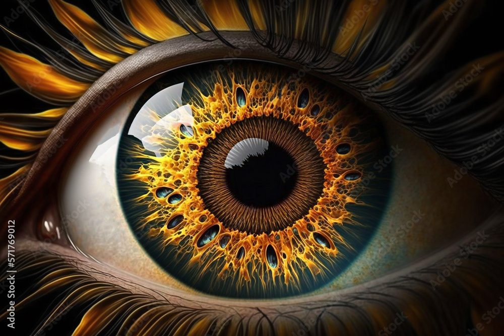 eyeball with amber iris macro closeup illustration Generative AI