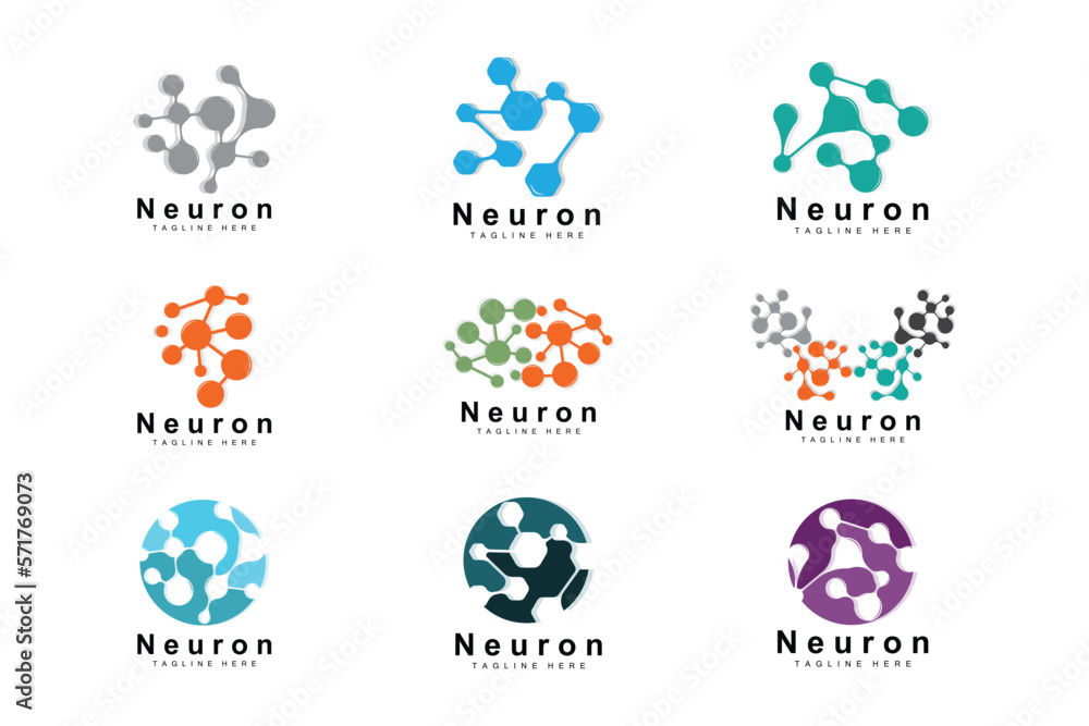 Neuron Logo Design Vector nerve cell illustration Molecular DNA health brand