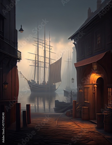 Ancient sailboat arriving i...