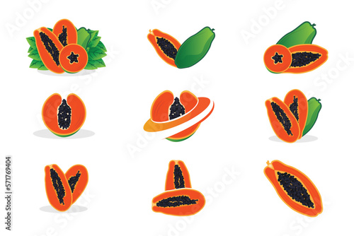 Papaya Logo Design, Vitamin Fruit Vector, Fruit Product Brand Illustration Icon