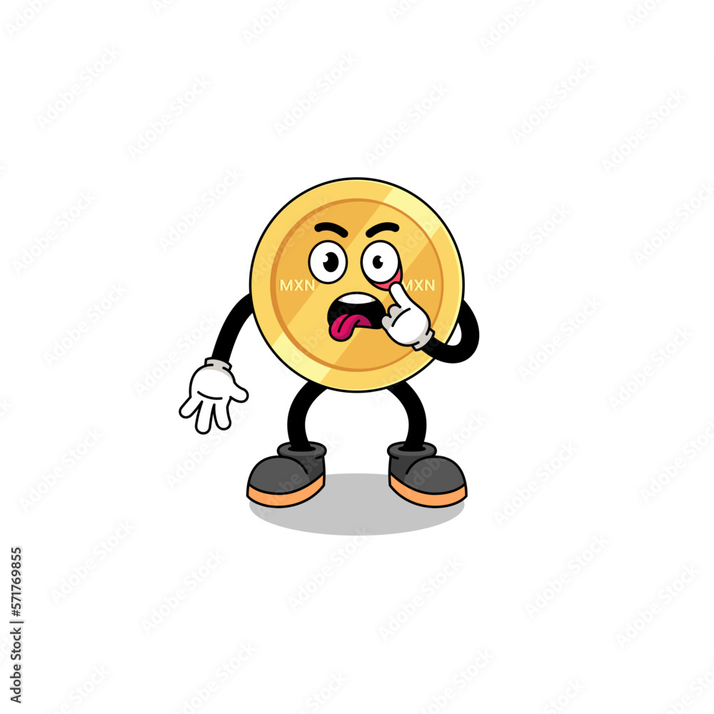 Naklejka premium Character Illustration of mexican peso with tongue sticking out