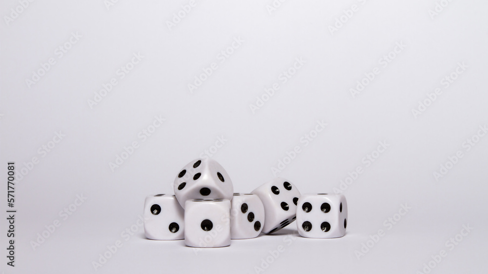 Game dice on white background. Table game. Board game. Casino gambling. Game dice on white background. Table game. Board game. Casino gambling.