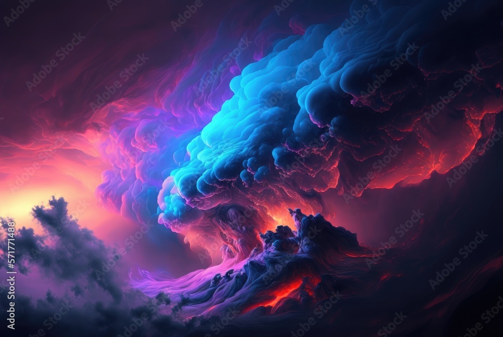 Intense apocalyptic clouds from chemical burning toxic materials, catastrophic deadly fumes