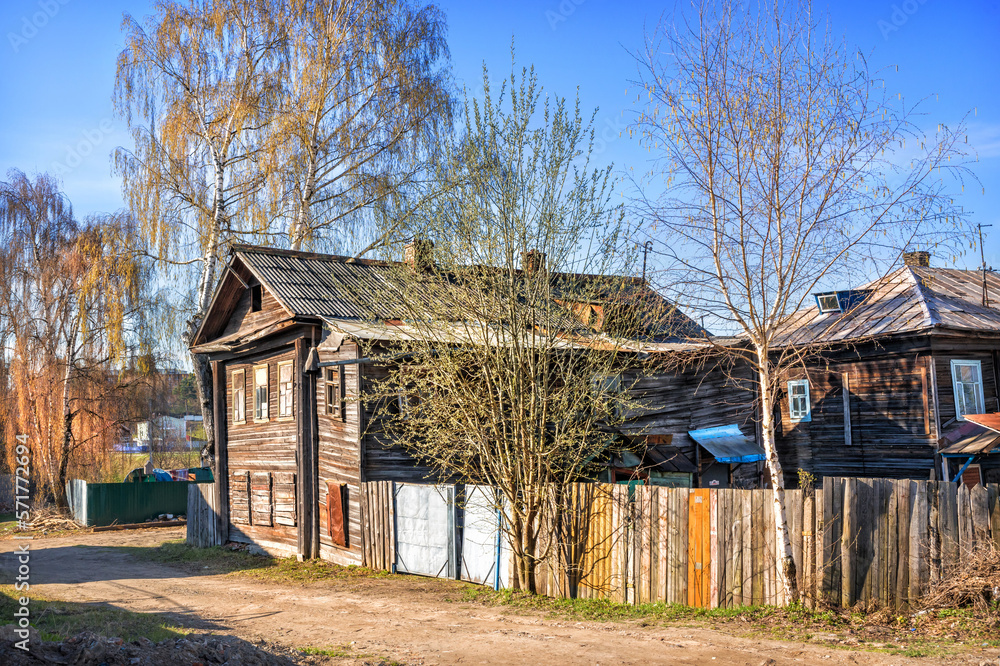 The ruins of an old wooden residential hut, Kineshma, Ivanovo region The ruins of an old wooden residential hut, Kineshma, Ivanovo region