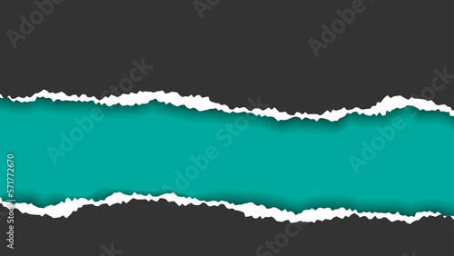 Black Ripped Torn Paper In Green Background design template. Good Use For Presentation Or Banner